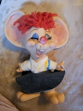 Pink-Haired Mouse Plush Doll with Colorful Outfit - Unbranded